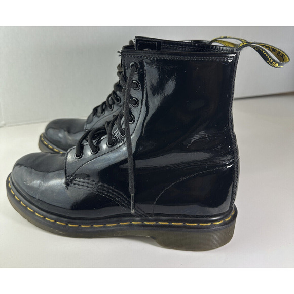 Doc Dr. Martens Shiny Patent Leather 1469 Boots Black Lace Up Women's Size 9 - Picture 7 of 16